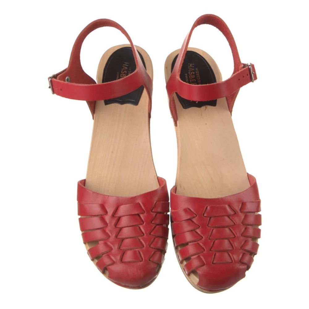Swedish Hasbeens Red Leather Woven Sandals